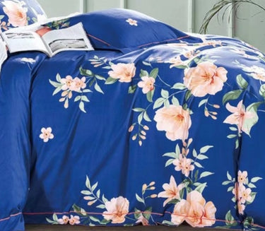Elizabeth Blue/Orange Floral PURE Cotton Reversible Duvet Cover Set